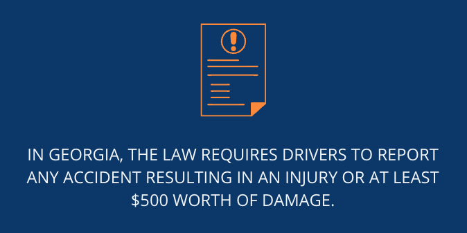 The law requires drivers to report any accident resulting in injury or at least 500 dollars damage